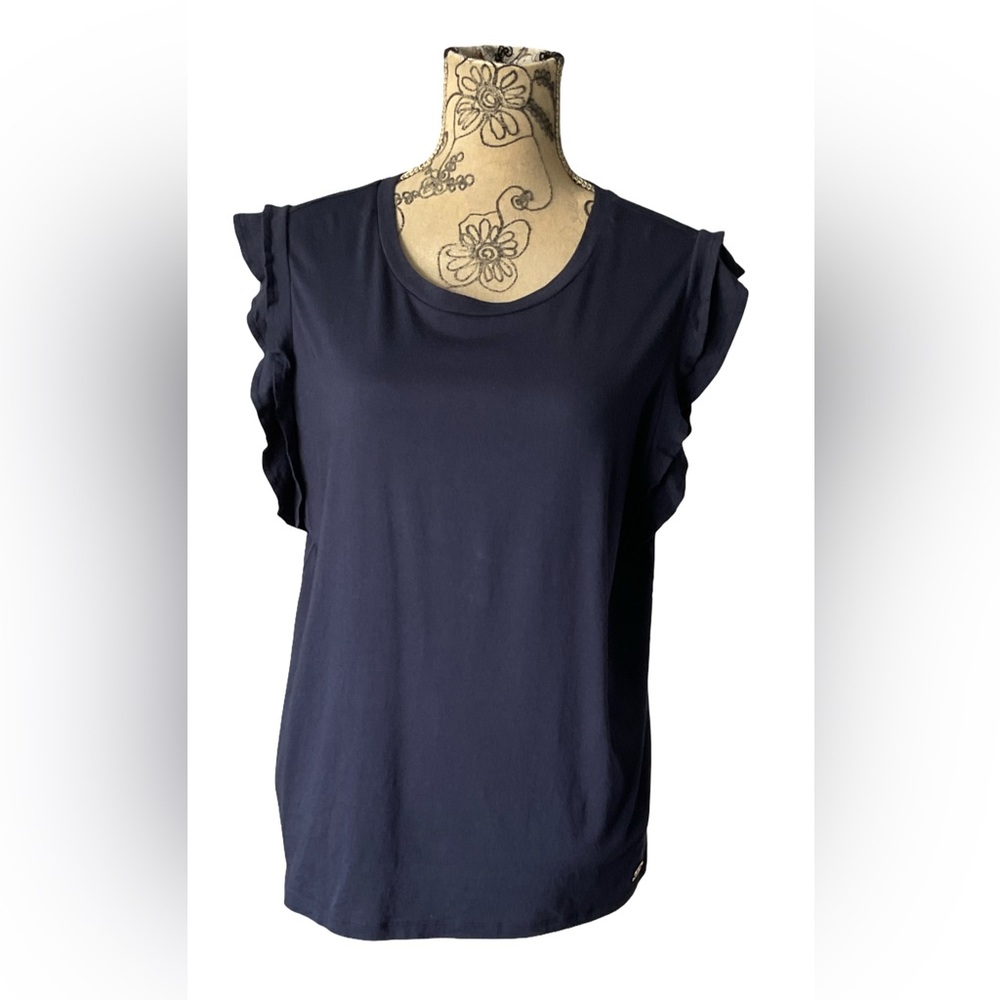 Michael Kors Navy Ruffled Sleeve Top Size XL